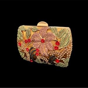 Exquisite Gold Clutch with Pink and Green Embellishments